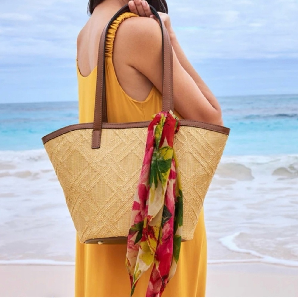 Patricia Nash Woven Marconia Raffia Tote with Scarf NWT